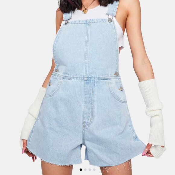 ROLLA'S Light Blue Denim Jean Organic Mirage High Rise Short Overalls Shortalls - Picture 4 of 11